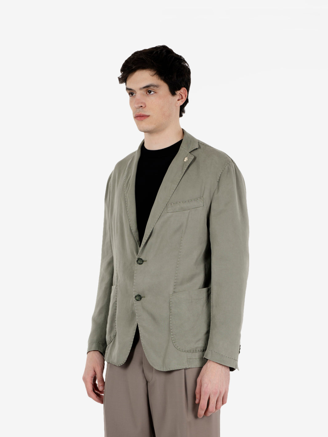 Single-breasted blazer in green viscose blend