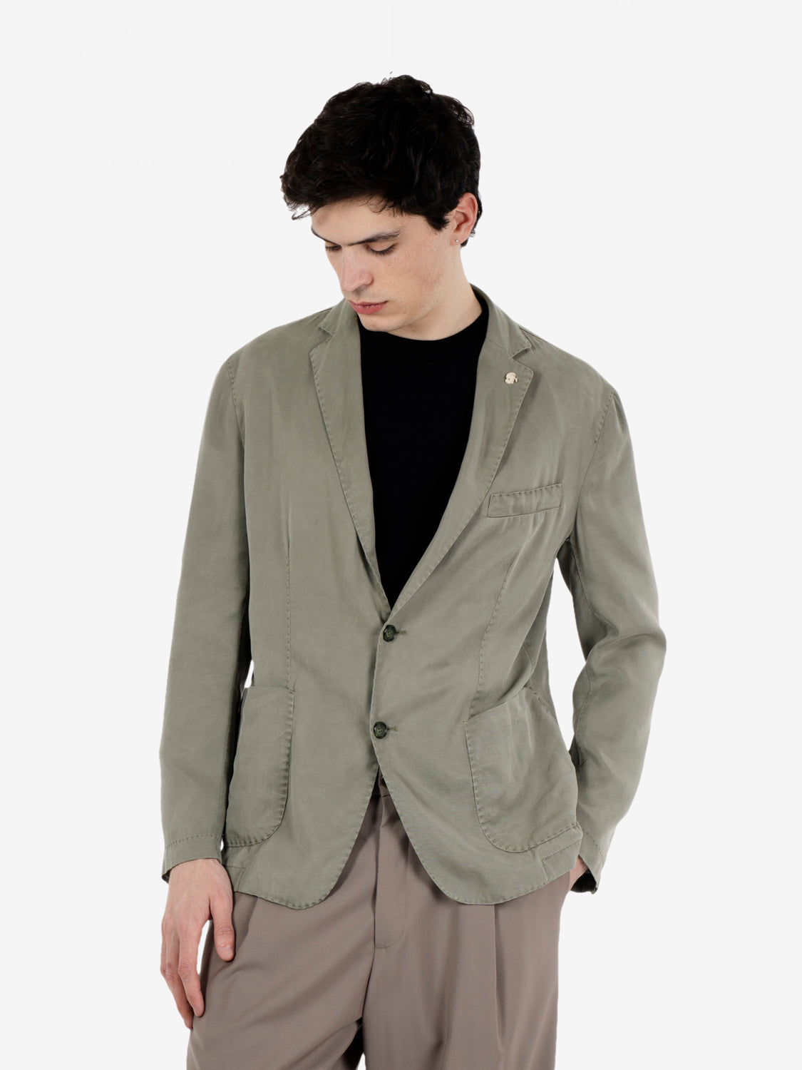 Single-breasted blazer in green viscose blend