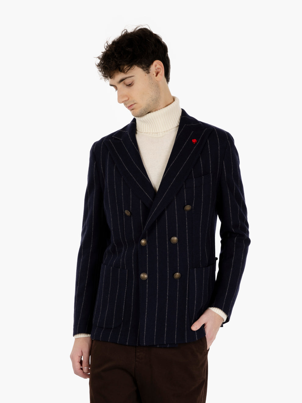 Giacca doppiopetto gessata blu