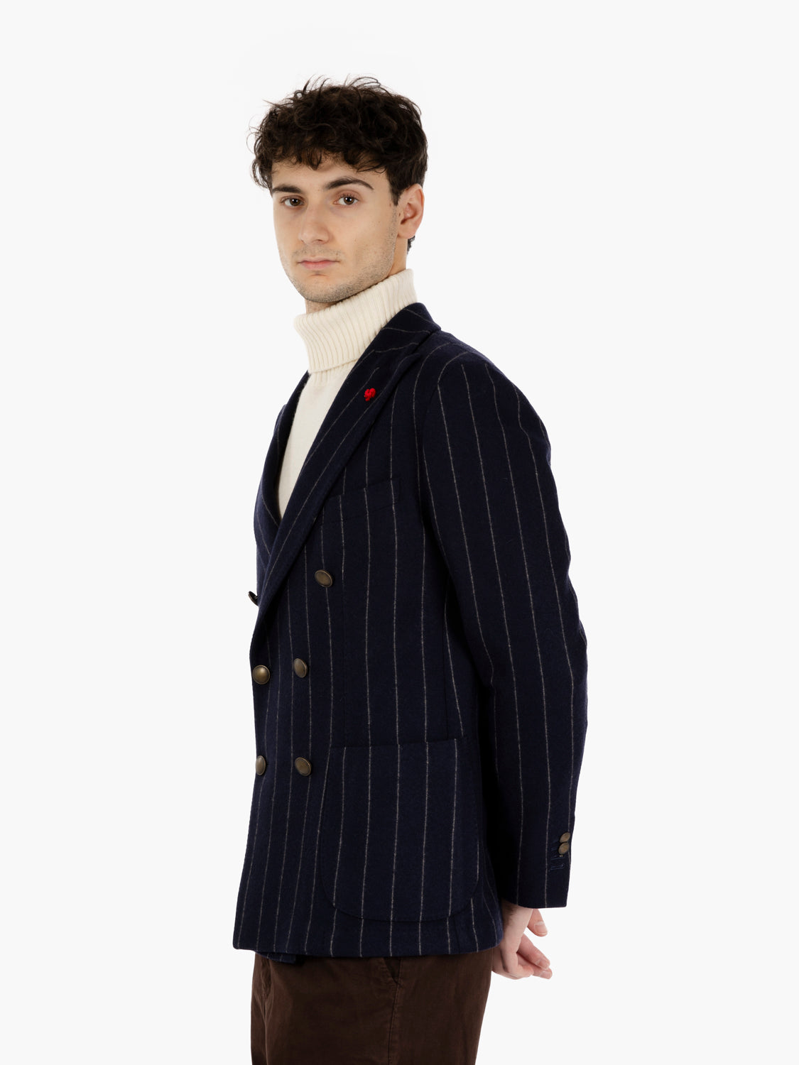 Giacca doppiopetto gessata blu