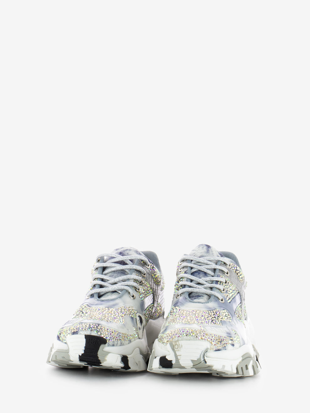 Sneakers con strass all over argento / blu