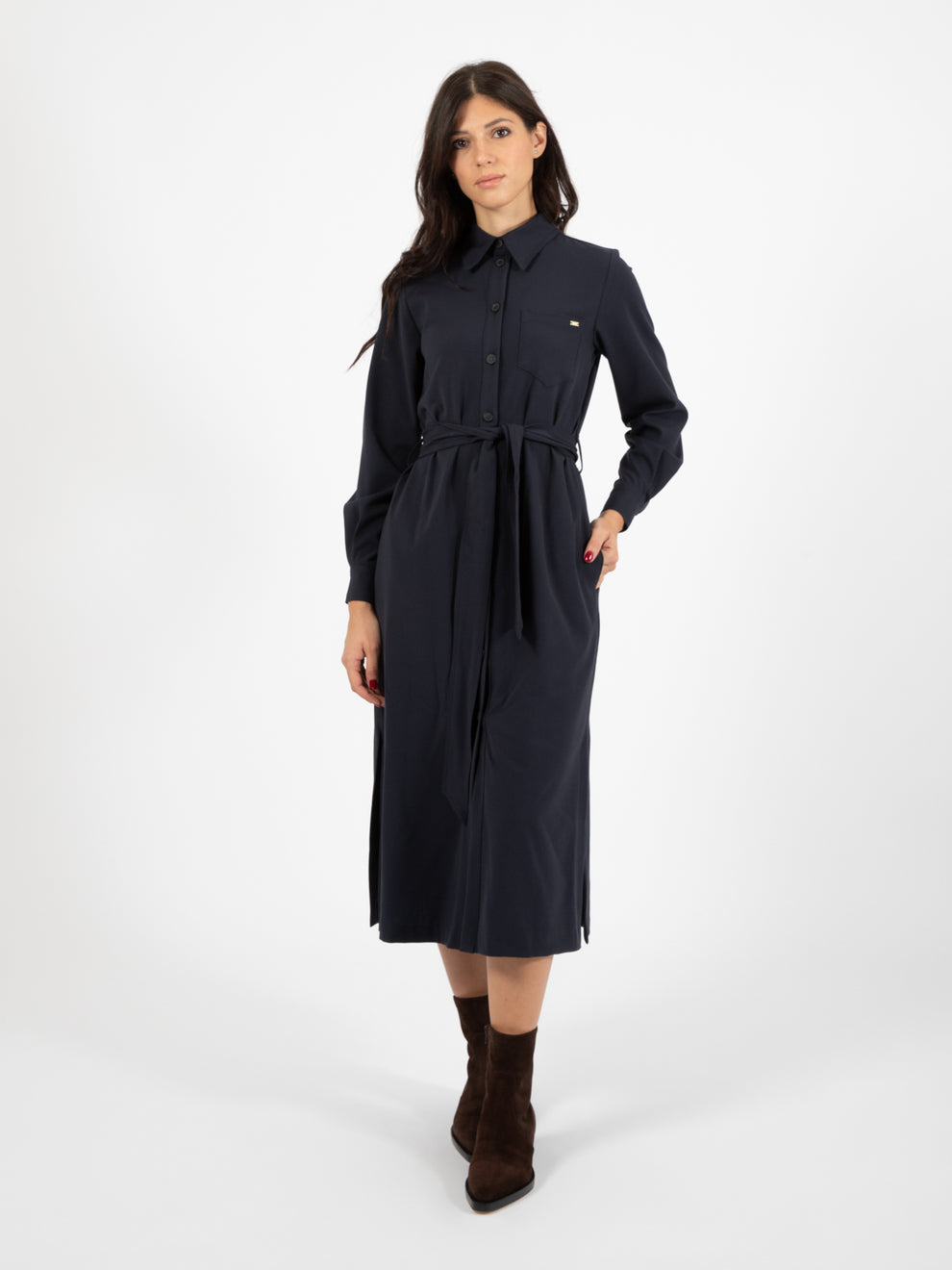 Abito chemisier con cintura blu