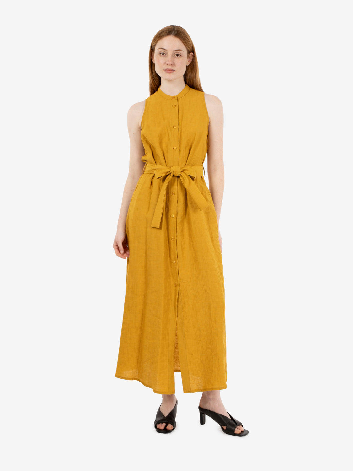 Long dress with saffron belt
