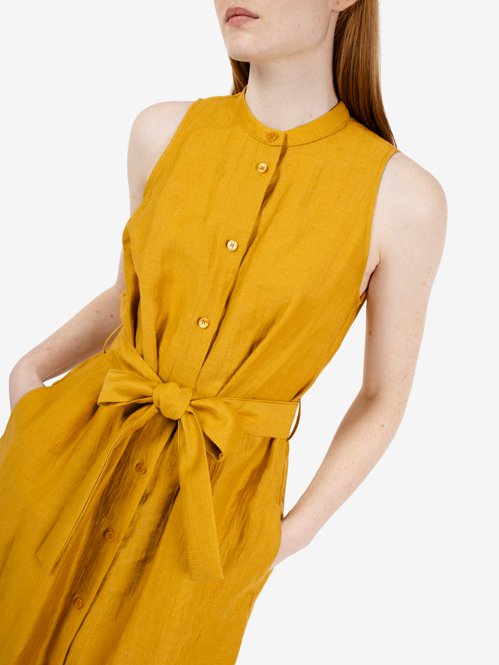 Long dress with saffron belt