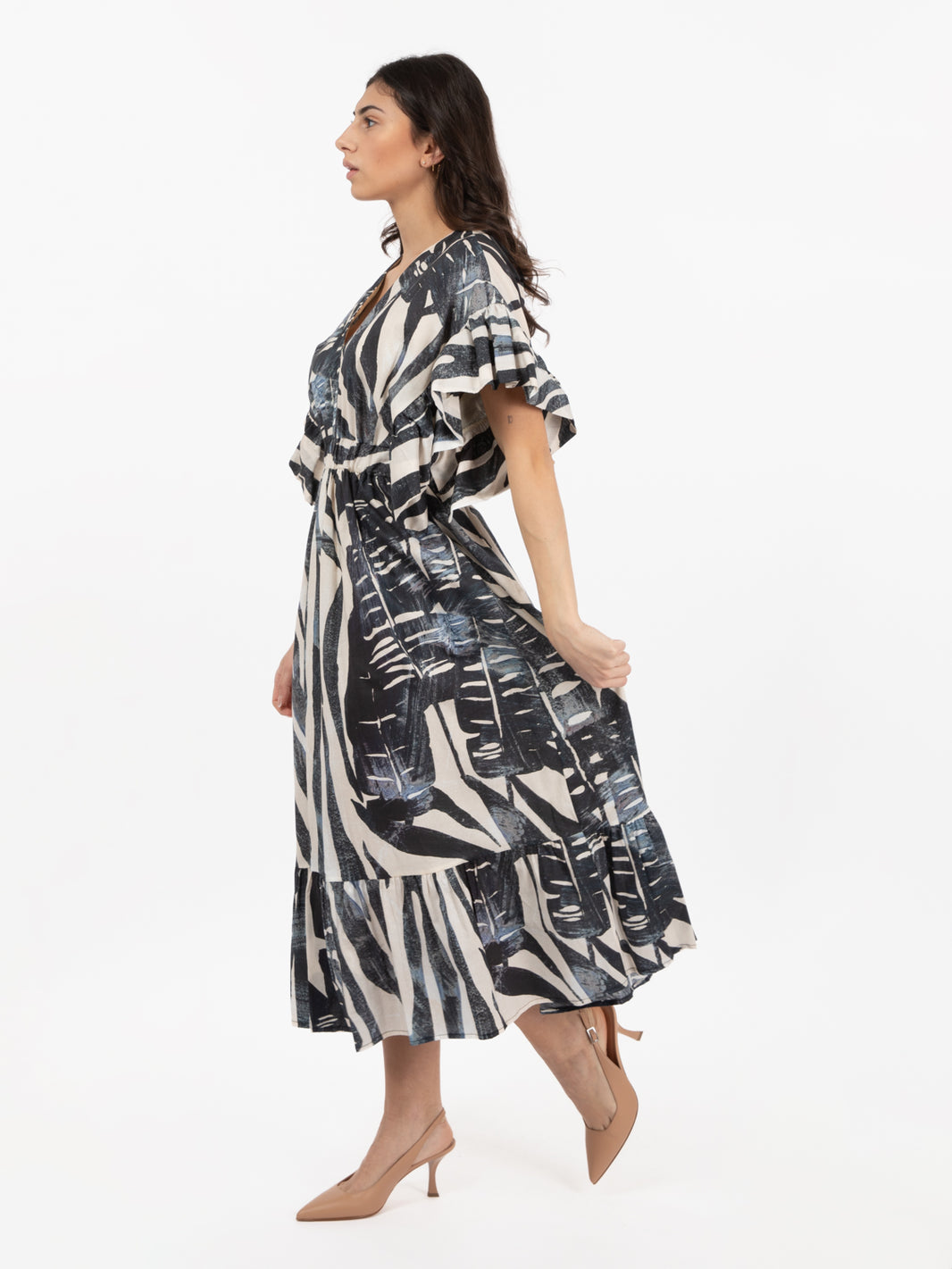 Abito midi in cotone fantasia multicolor