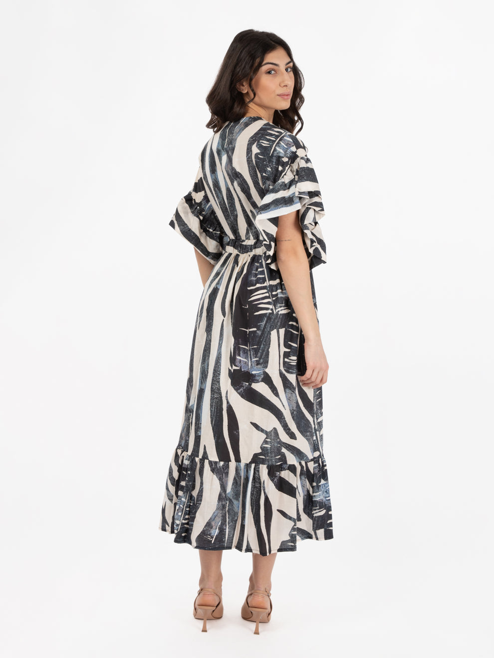 Abito midi in cotone fantasia multicolor