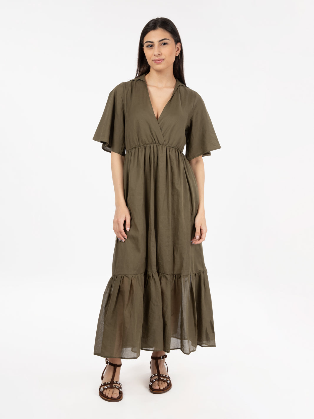 Abito lungo in cotone militare