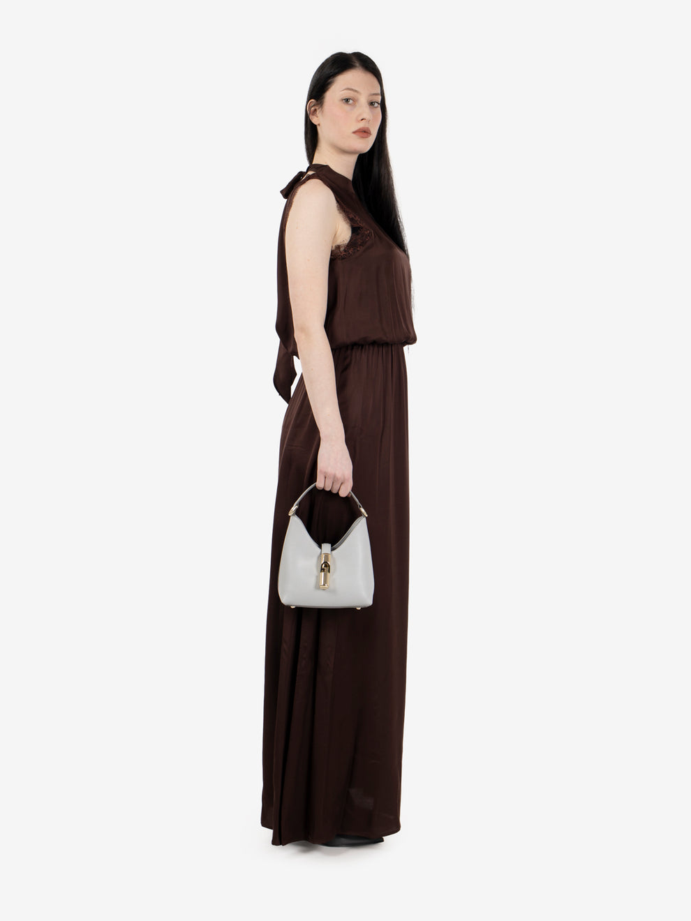 Long chocolate satin dress