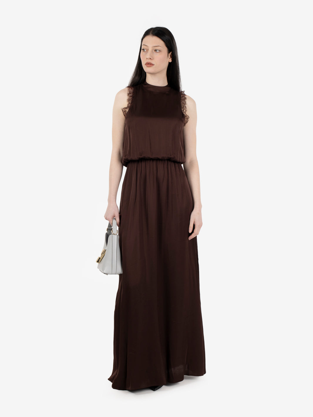Long chocolate satin dress