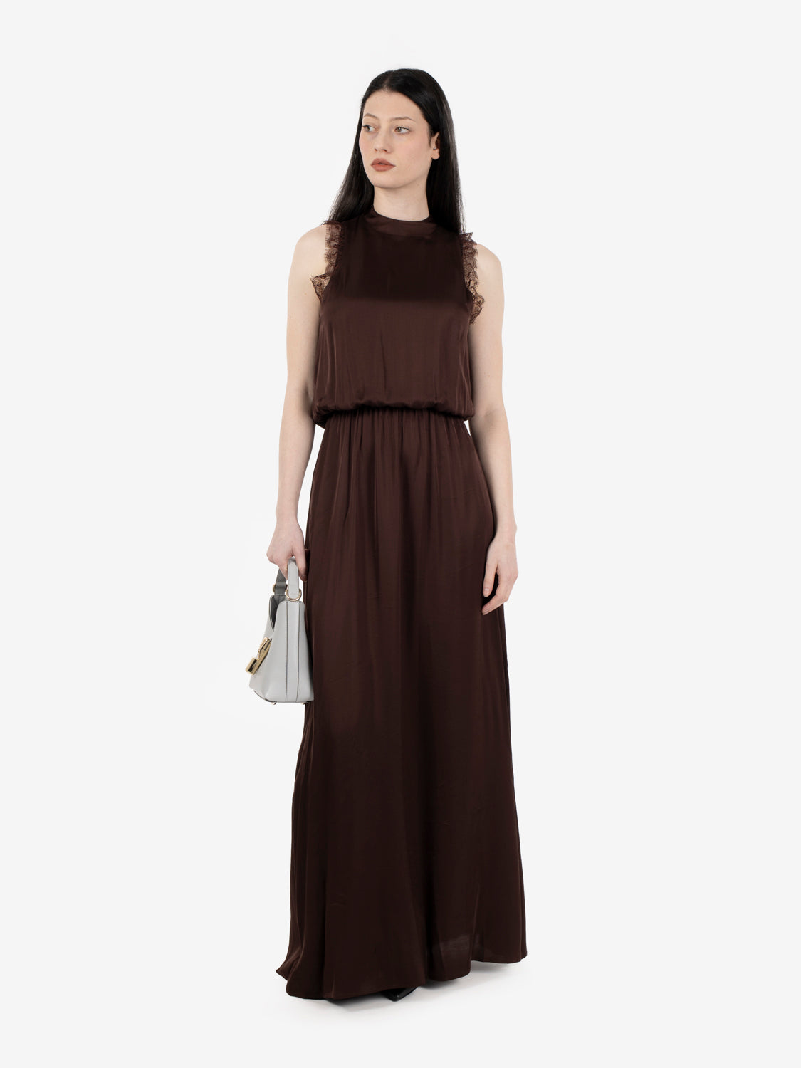 Long chocolate satin dress