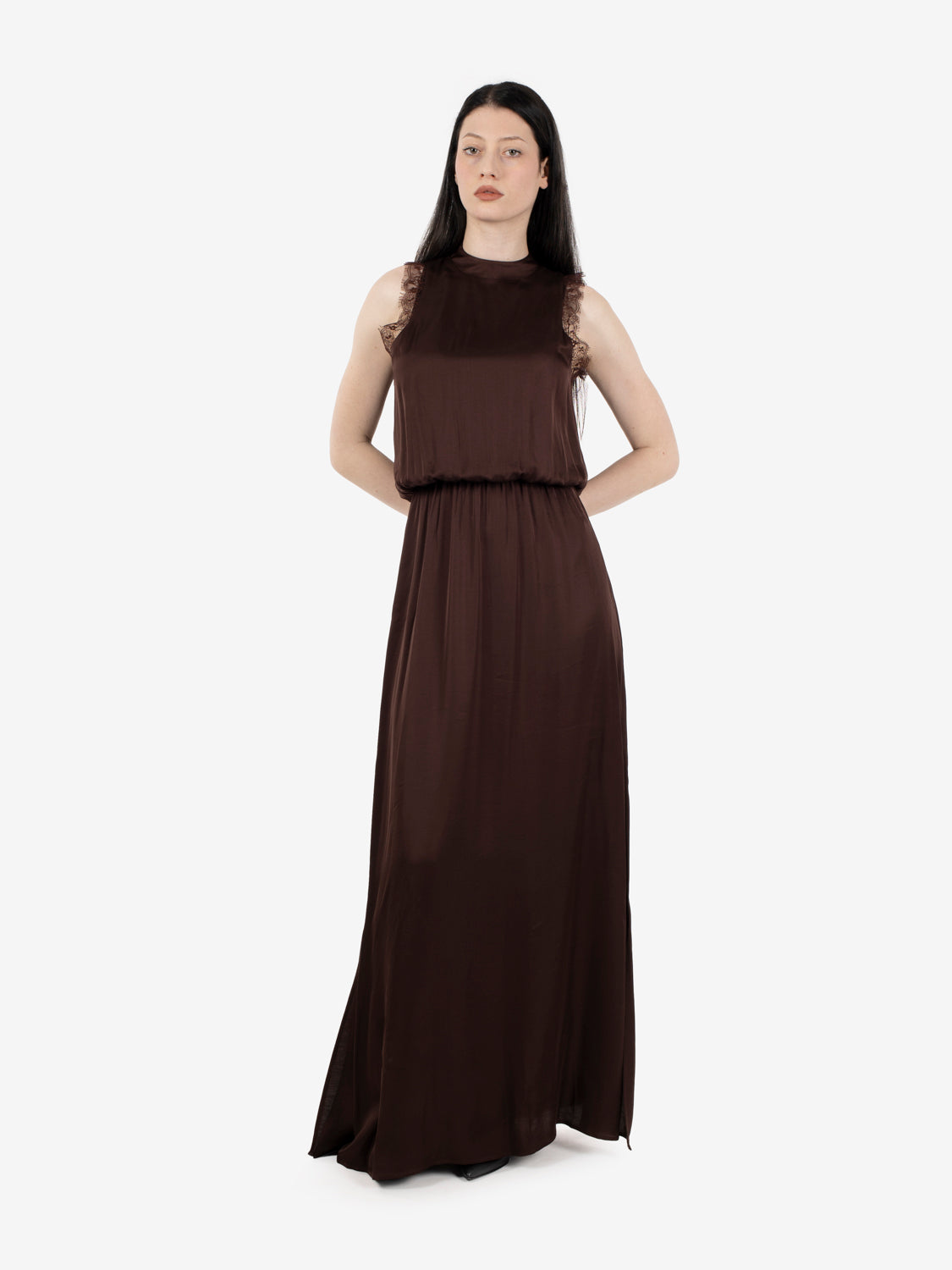 Long chocolate satin dress
