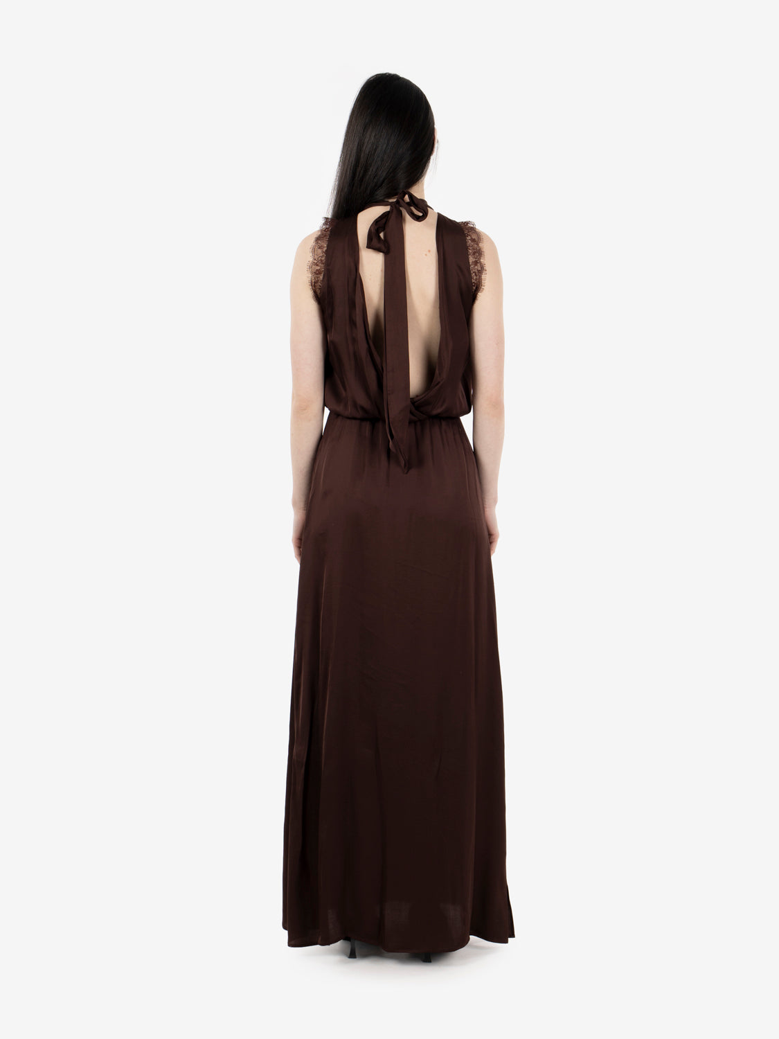 Long chocolate satin dress