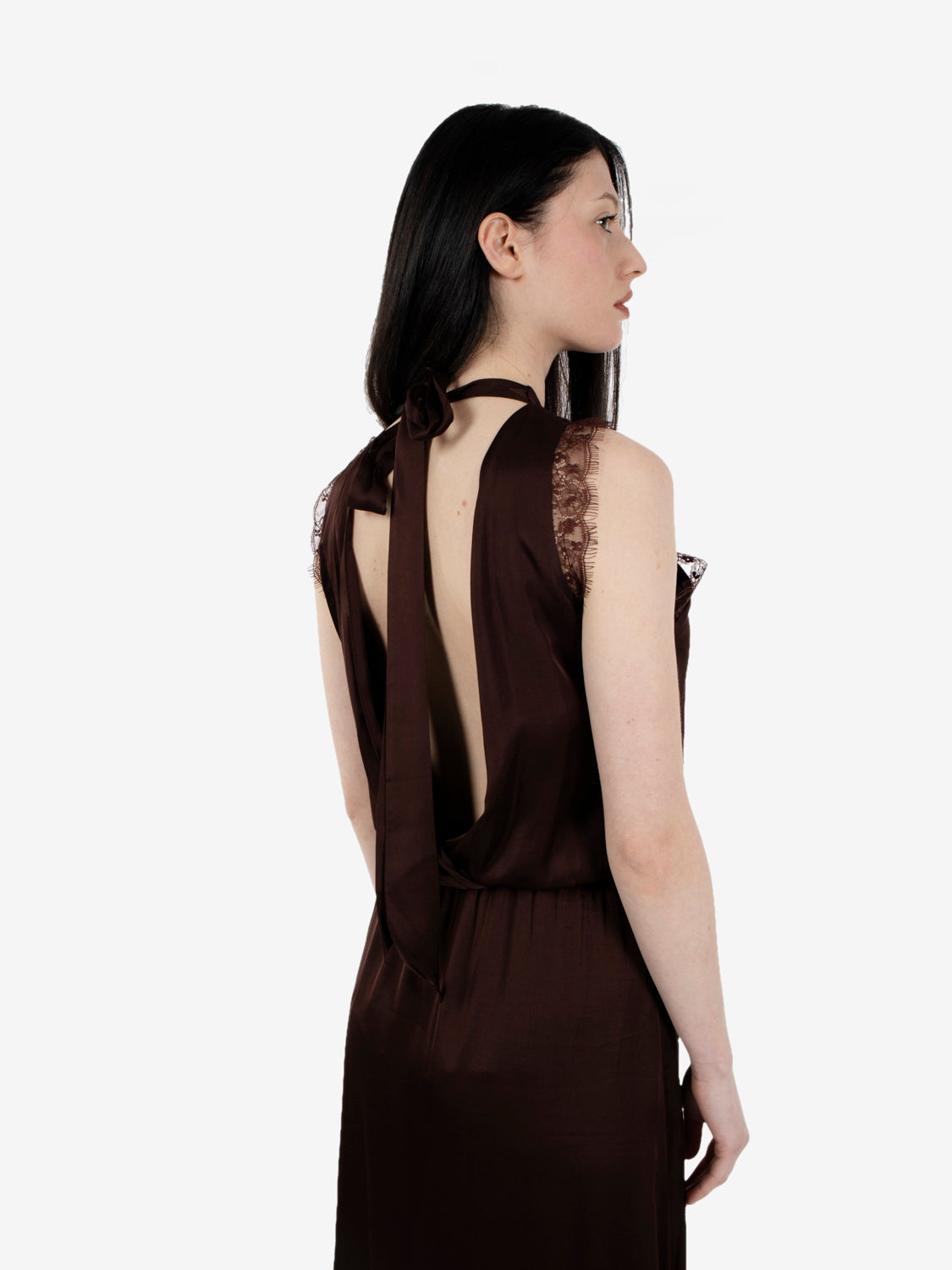 Long chocolate satin dress