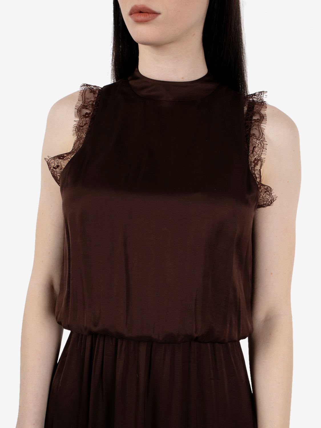 Long chocolate satin dress