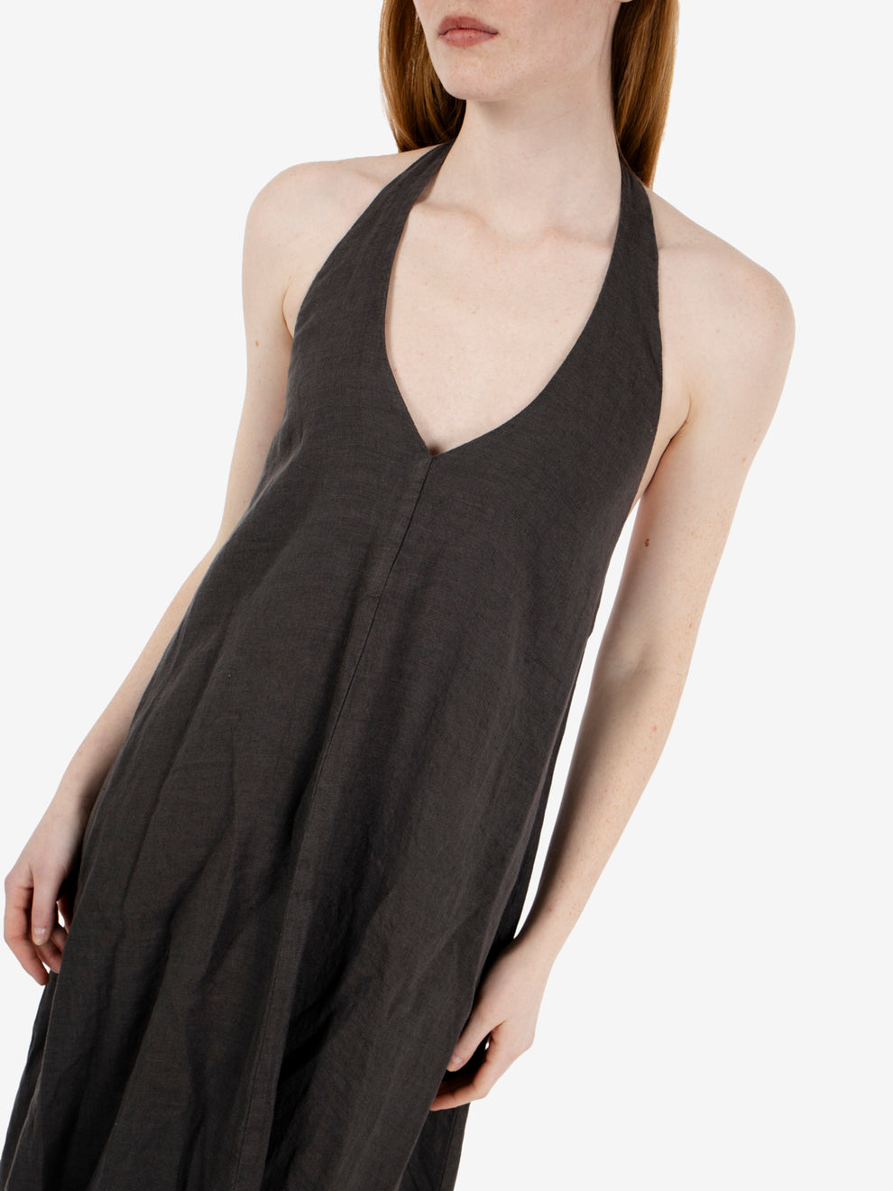 Long dark brown halter neck dress