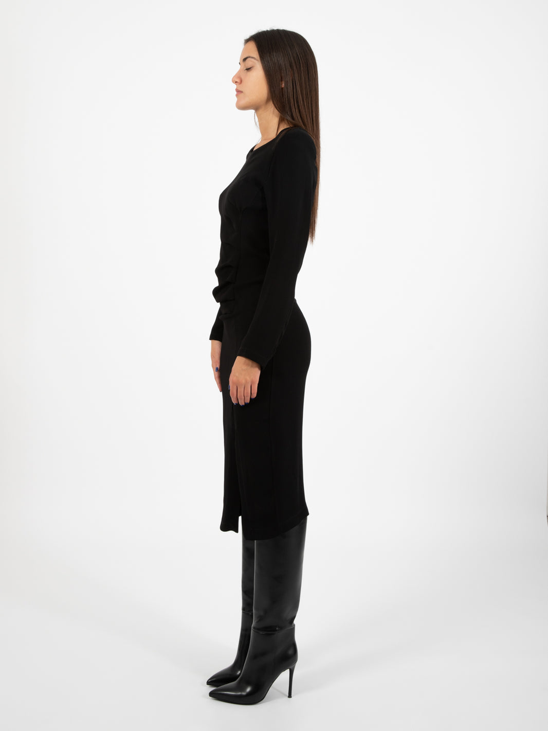 Abito midi con drappeggio nero