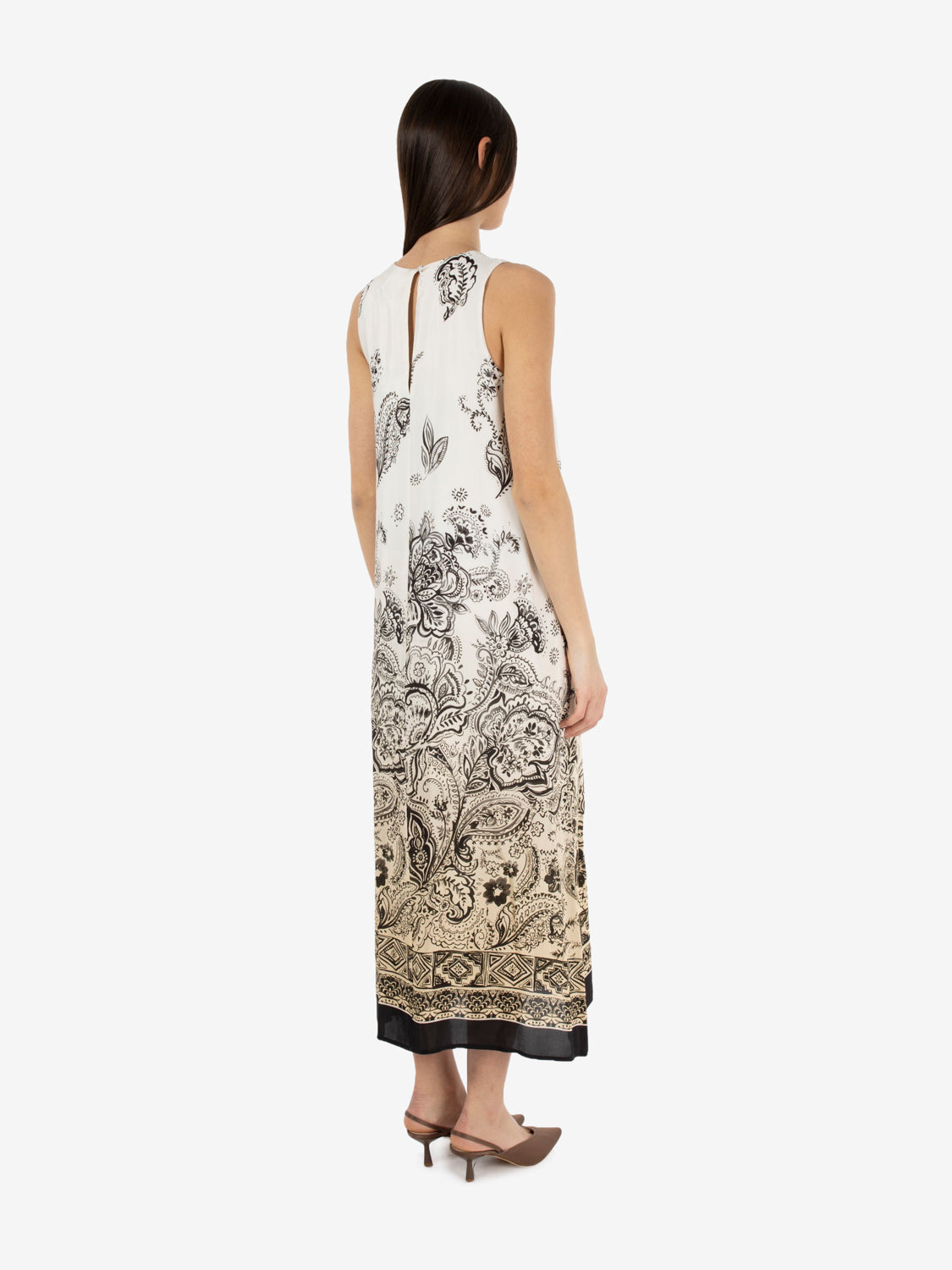 Cream/black patterned sleeveless dress