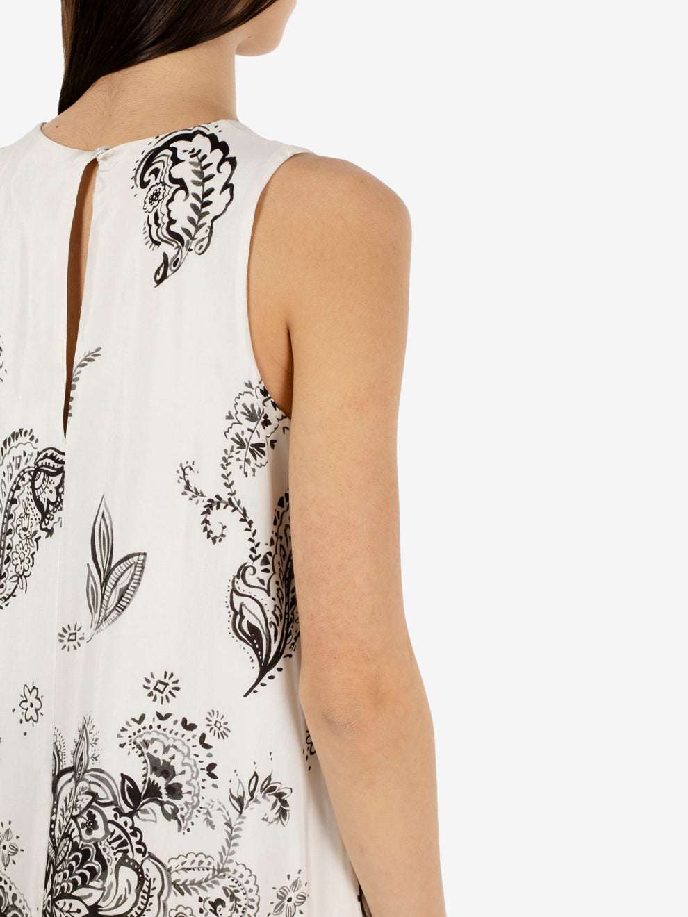 Cream/black patterned sleeveless dress