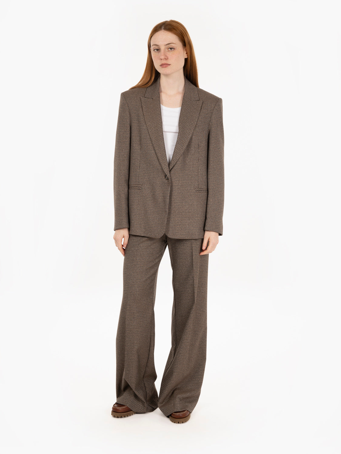 Dark brown check straight trousers