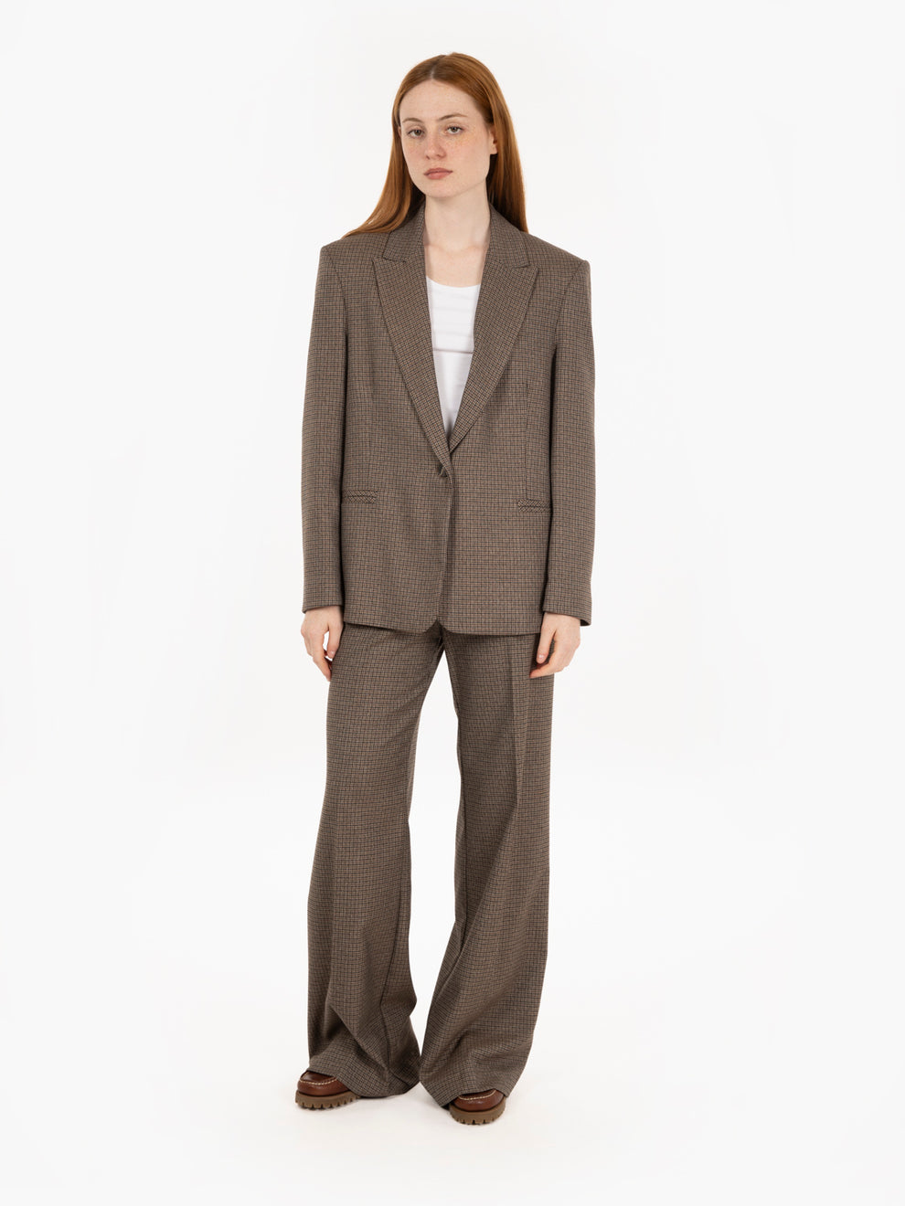 Dark brown check straight trousers