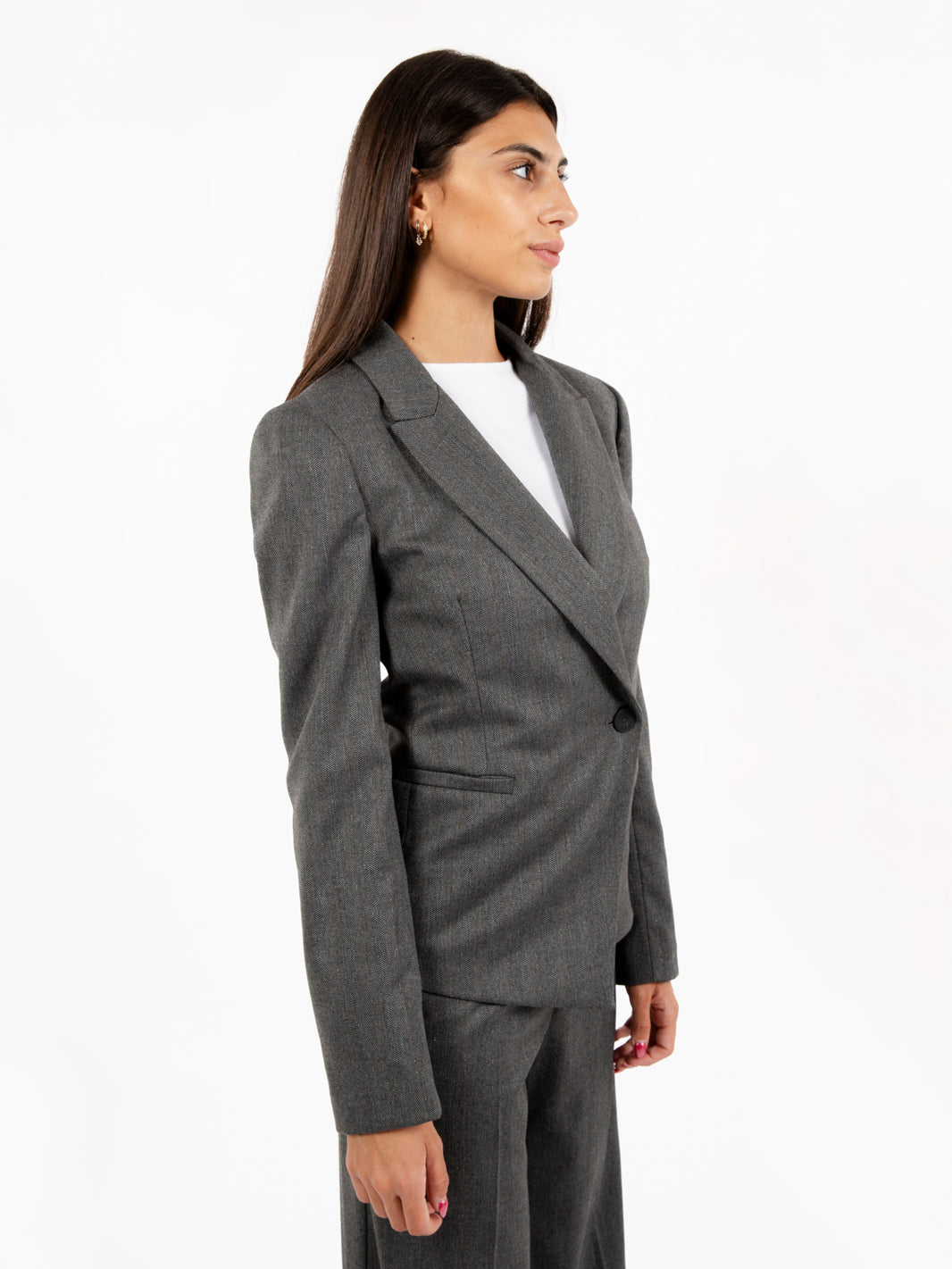 Blazer motivo spinato con inserti lurex grigio