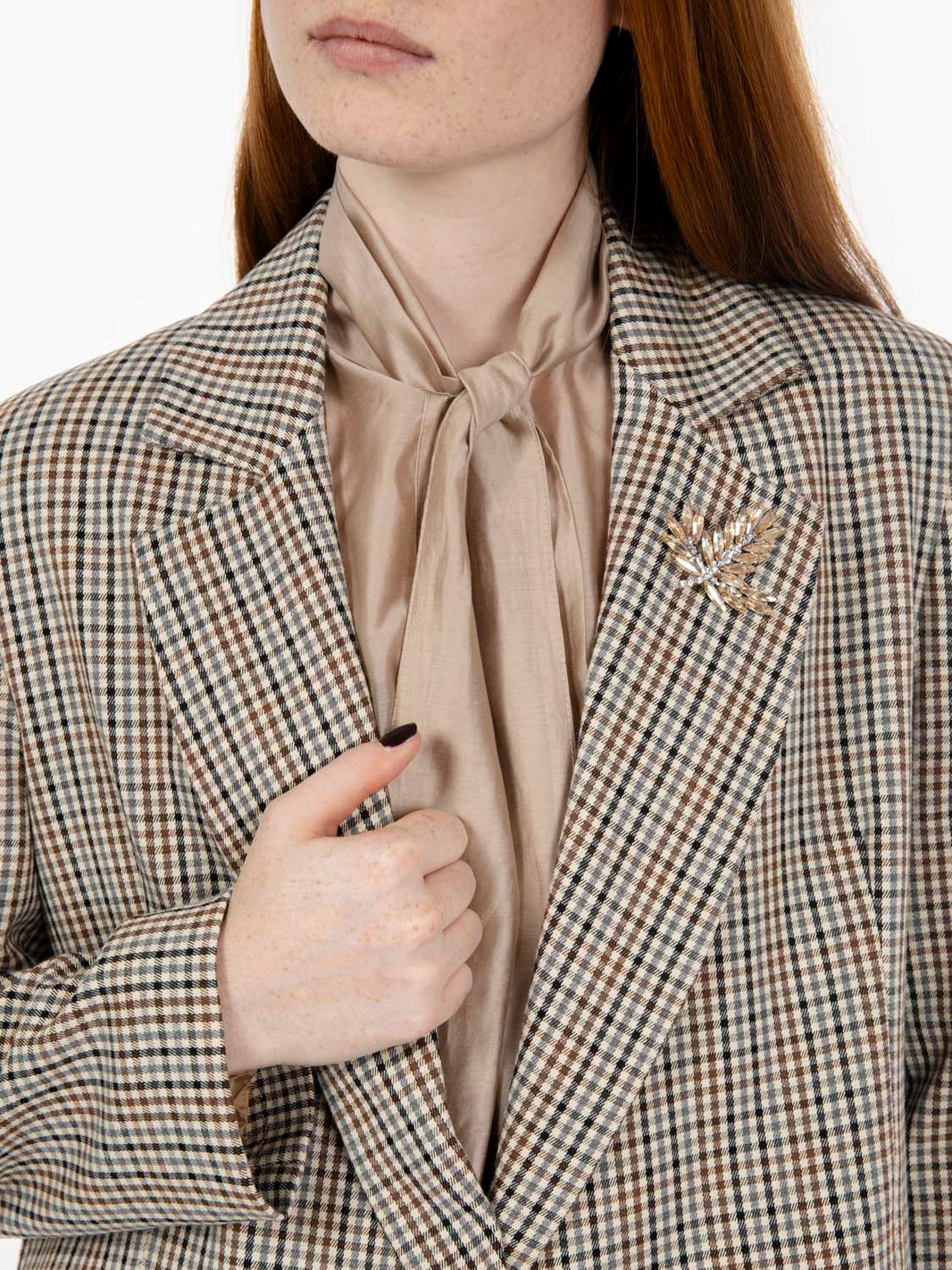 Beige over-check blazer