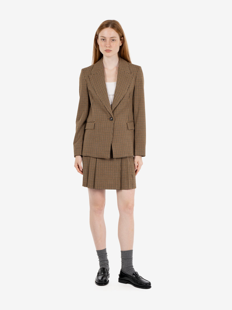 Camel houndstooth blazer