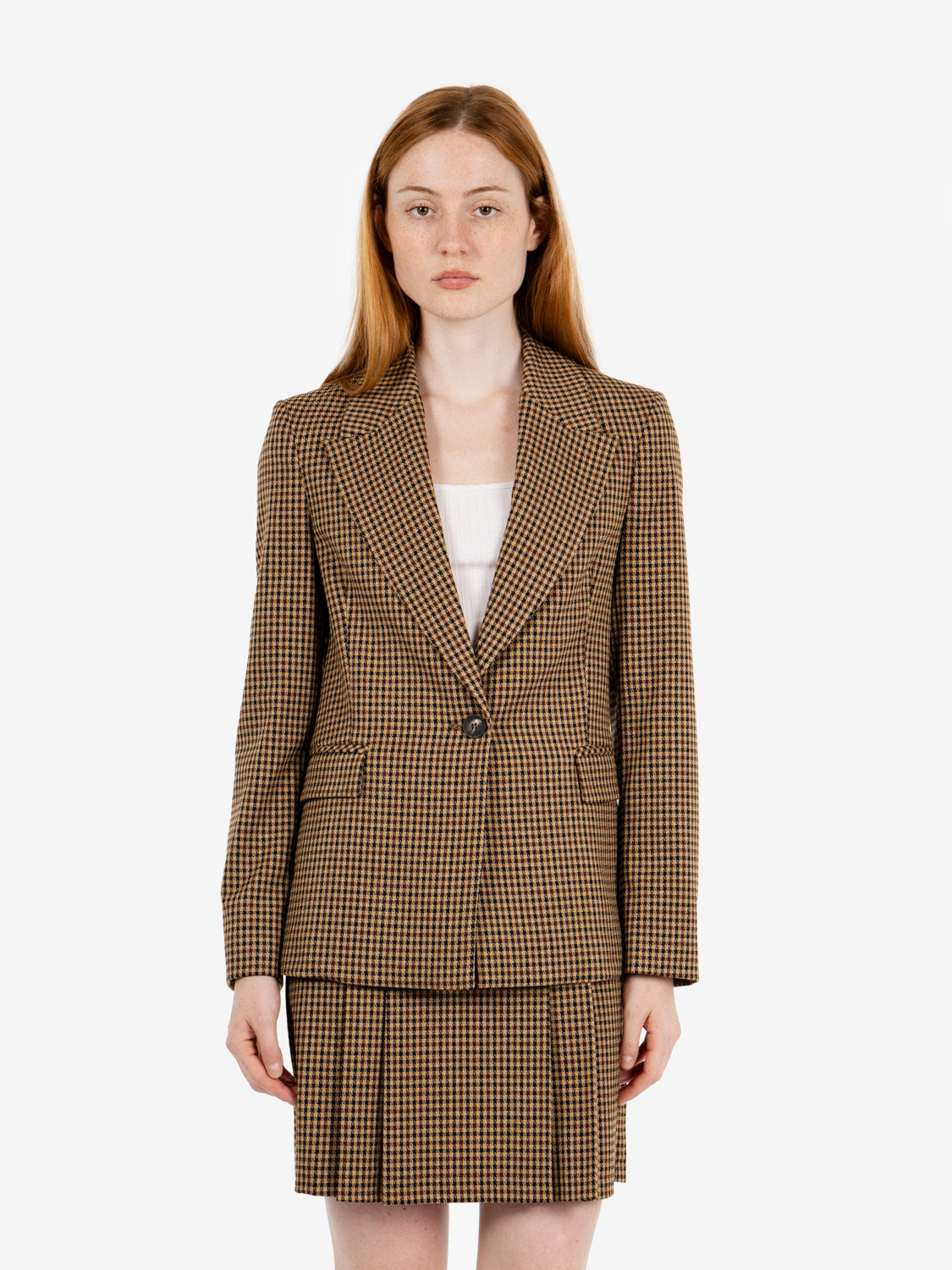 Camel houndstooth blazer