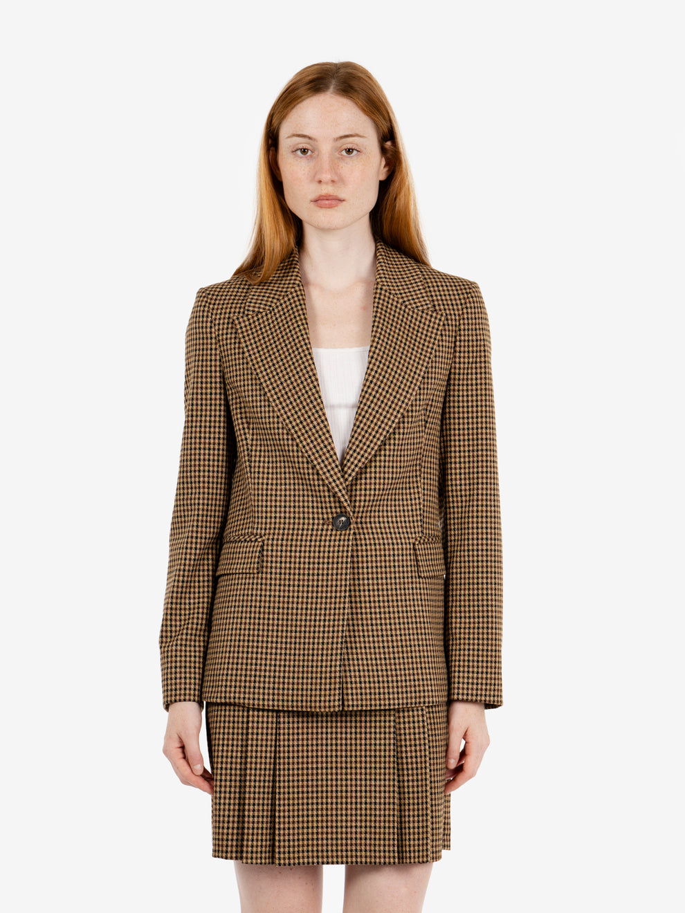 Camel houndstooth blazer