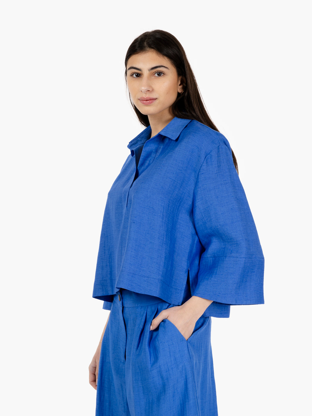 Blusa ampia lino bluette