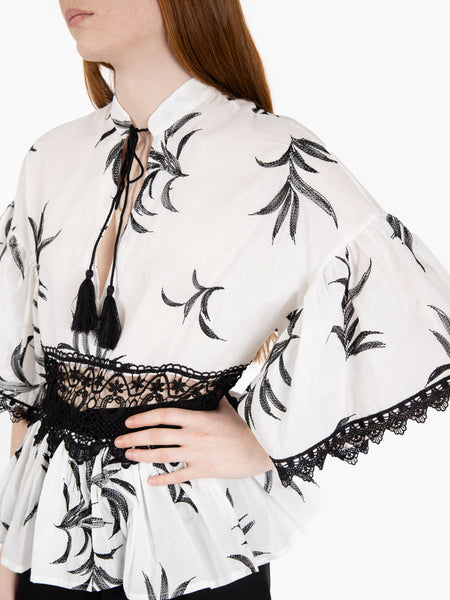 Blusa con dettaglio macramè bianca