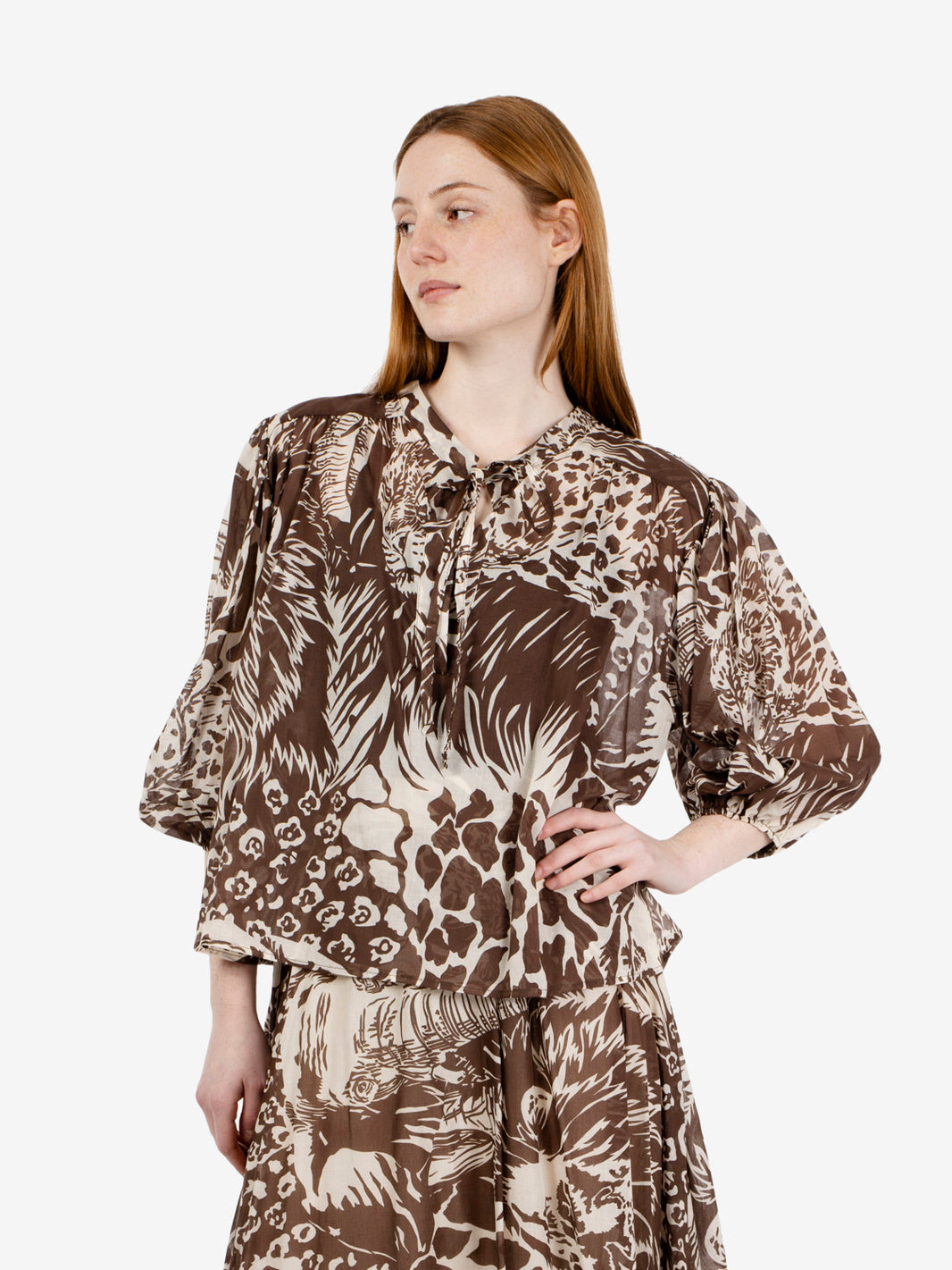 Dark brown patterned blouse