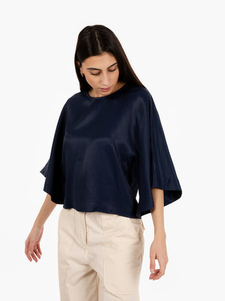 Blusa in viscosa e lino blu