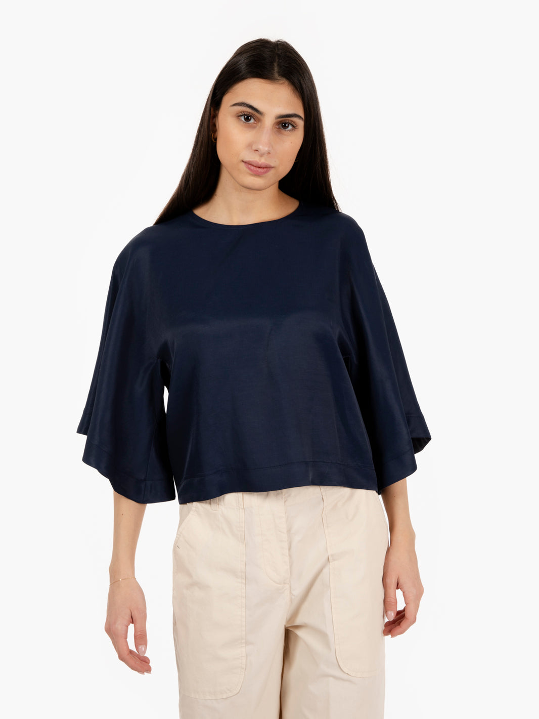 Blusa in viscosa e lino blu