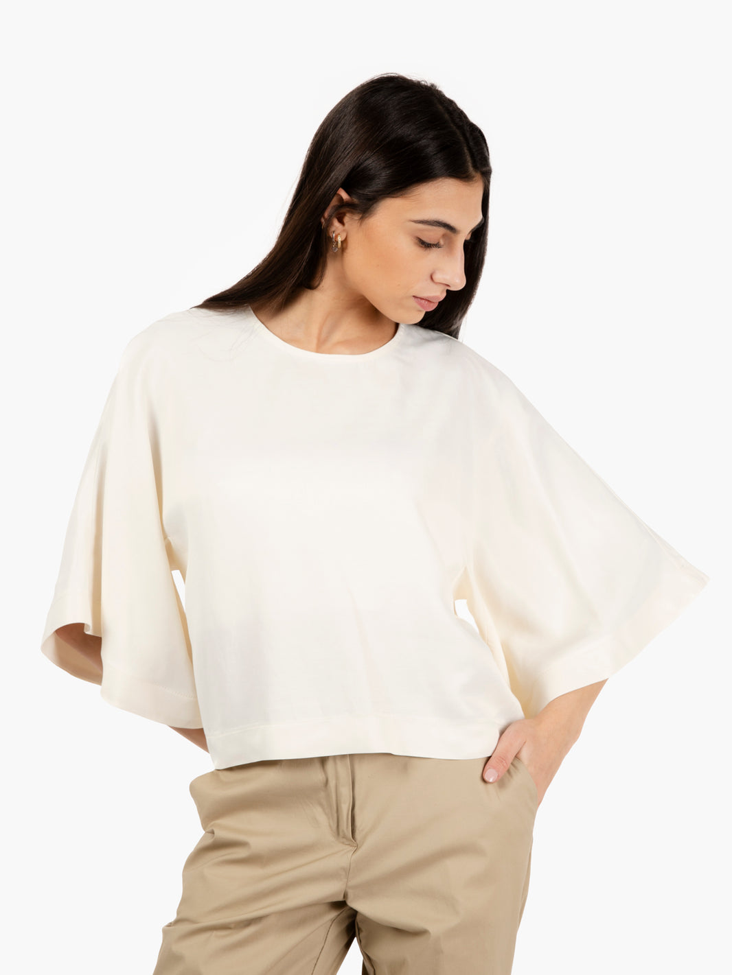 Blusa in viscosa e lino burro