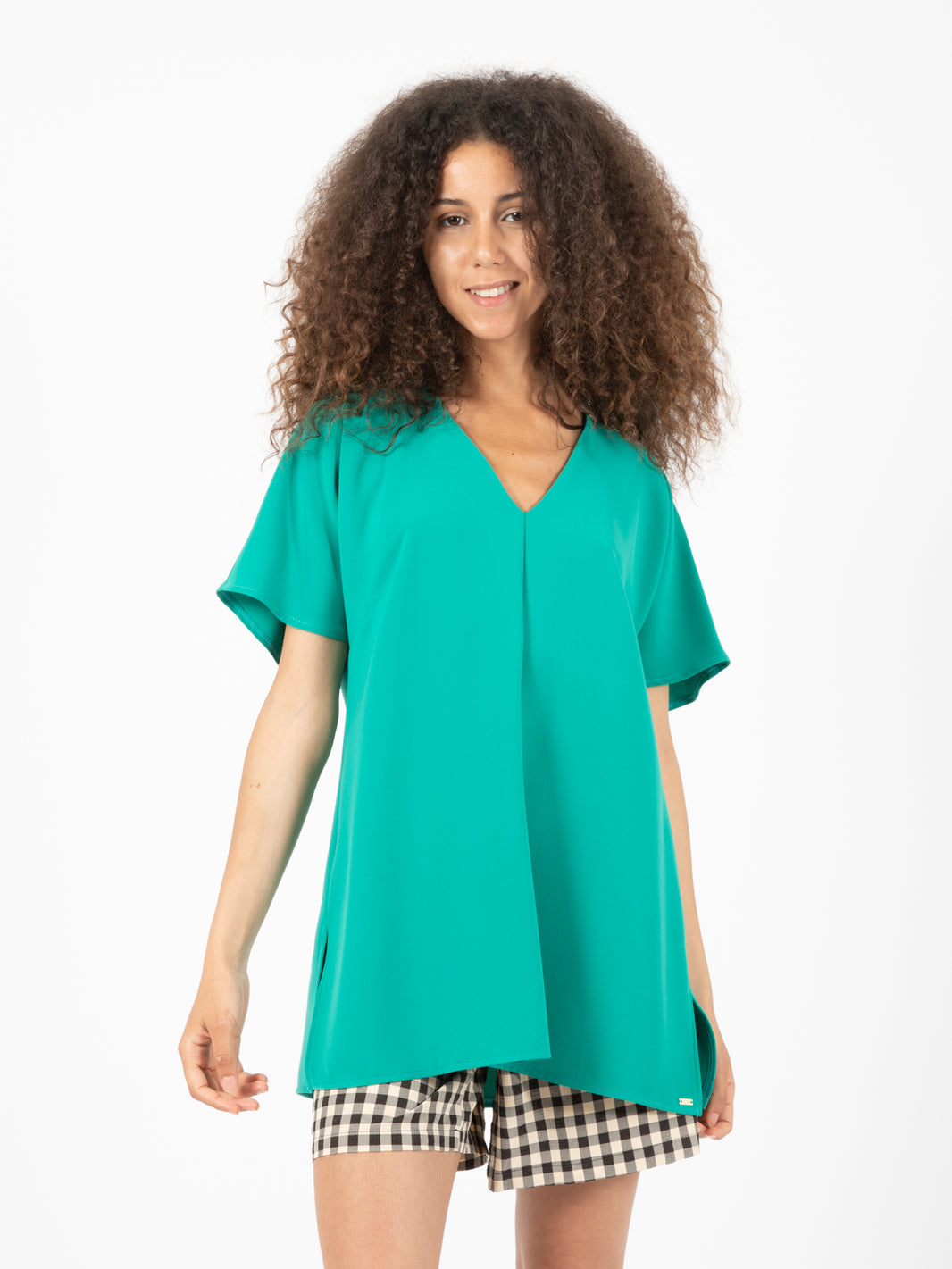 Blusa lunga scollo a V giada