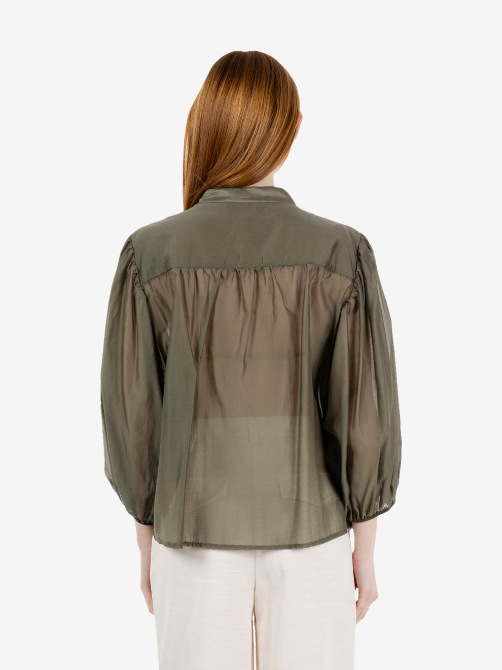Puff-sleeve military blouse