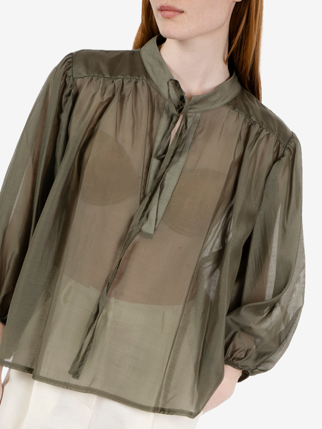 Puff-sleeve military blouse