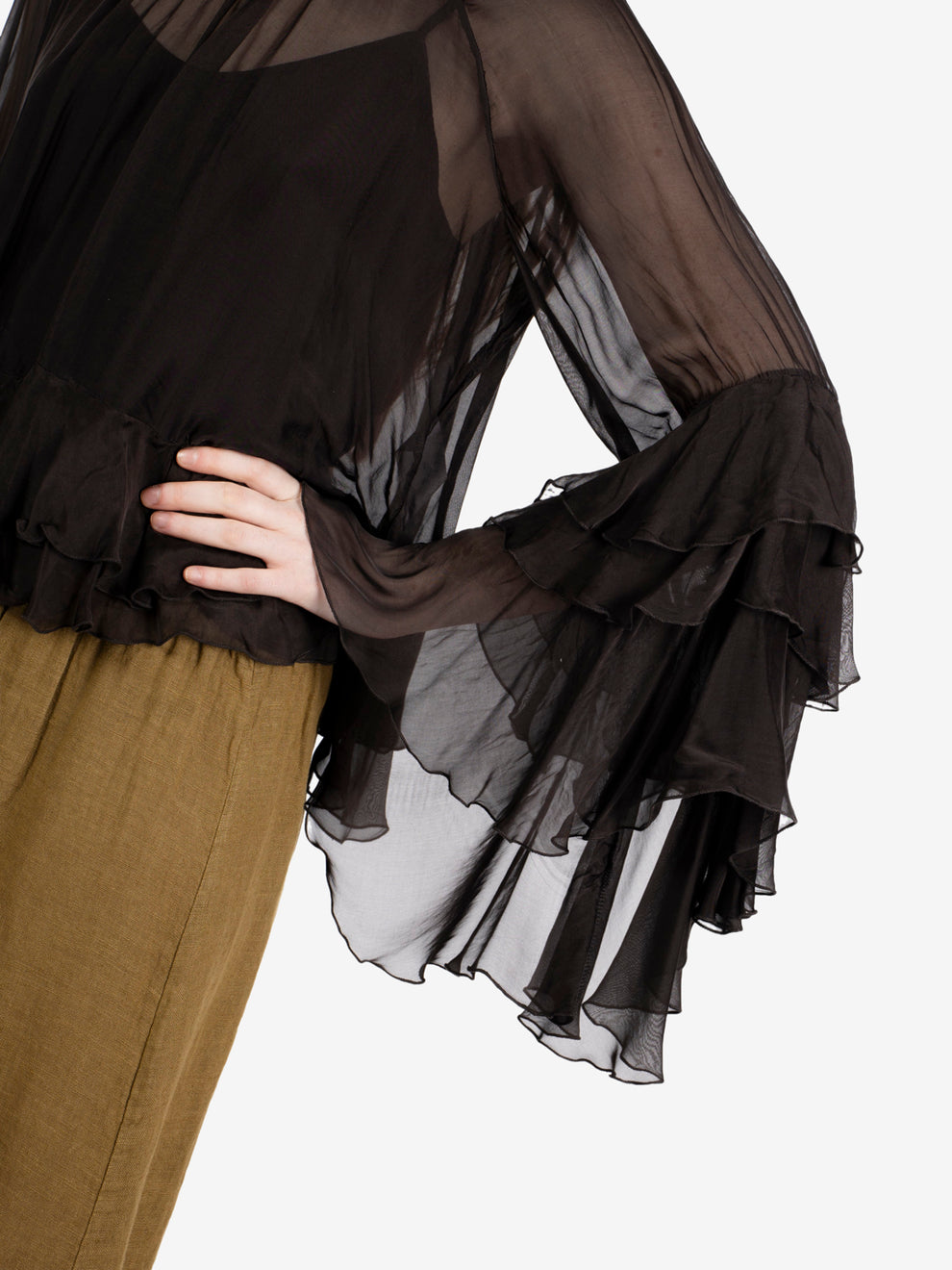 Dark brown muslin blouse with ruffles
