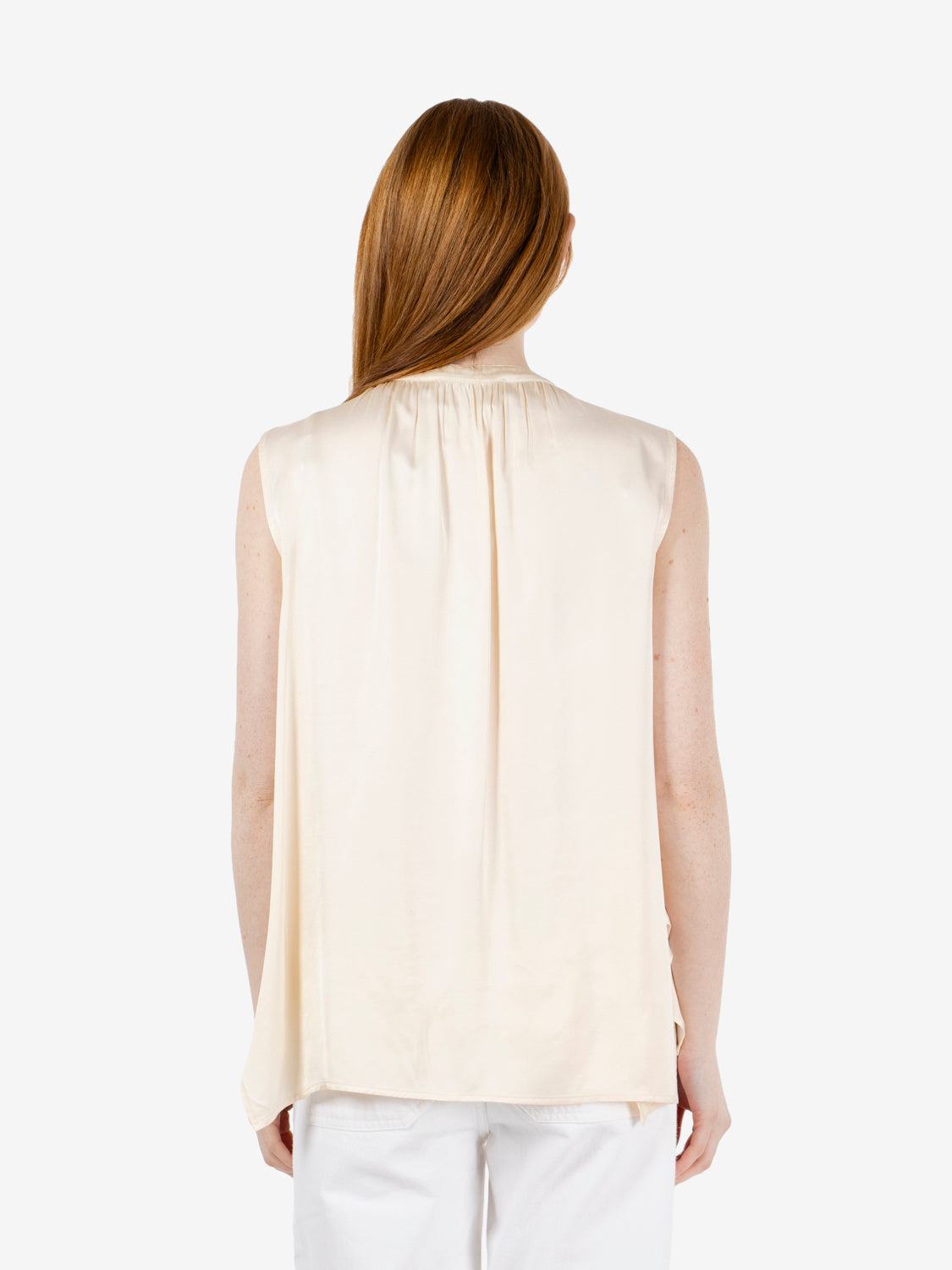Blusa senza maniche in raso burro