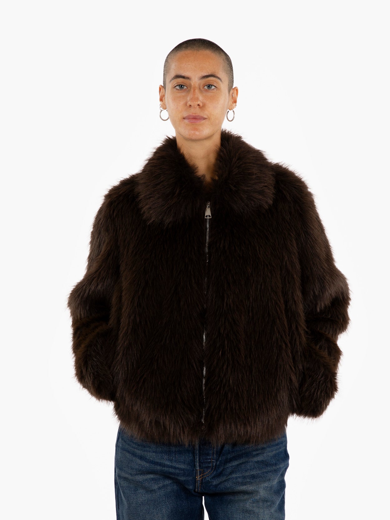 Bomber in ecopelliccia moro