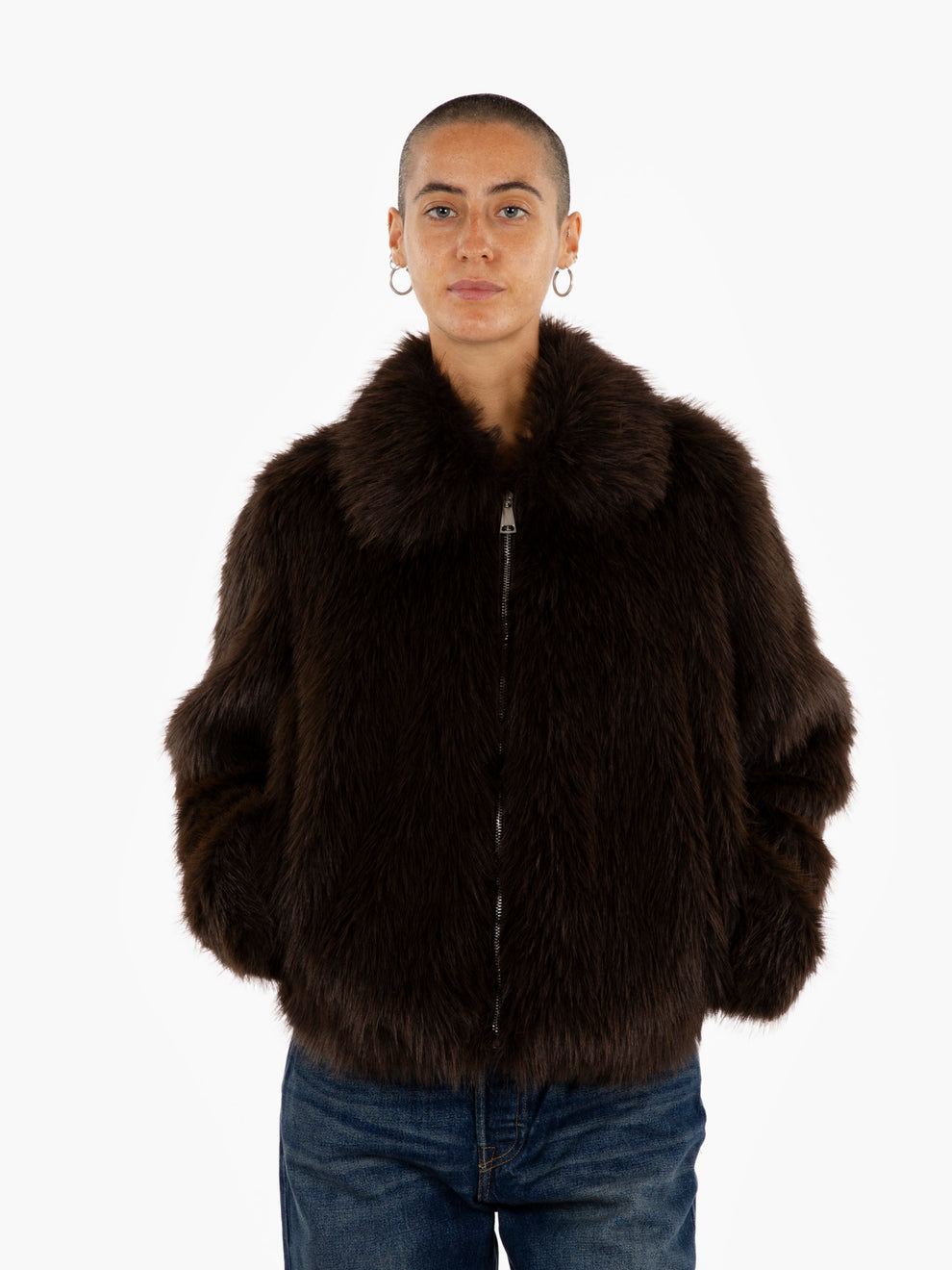 Bomber in ecopelliccia moro