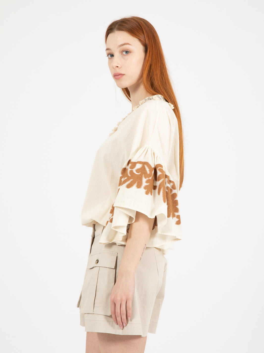 Camicia con nappine bianca /bruciato