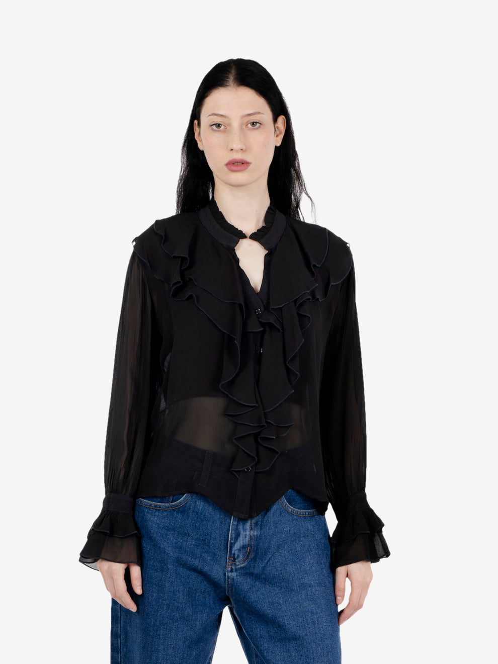Camicia con rouches nero