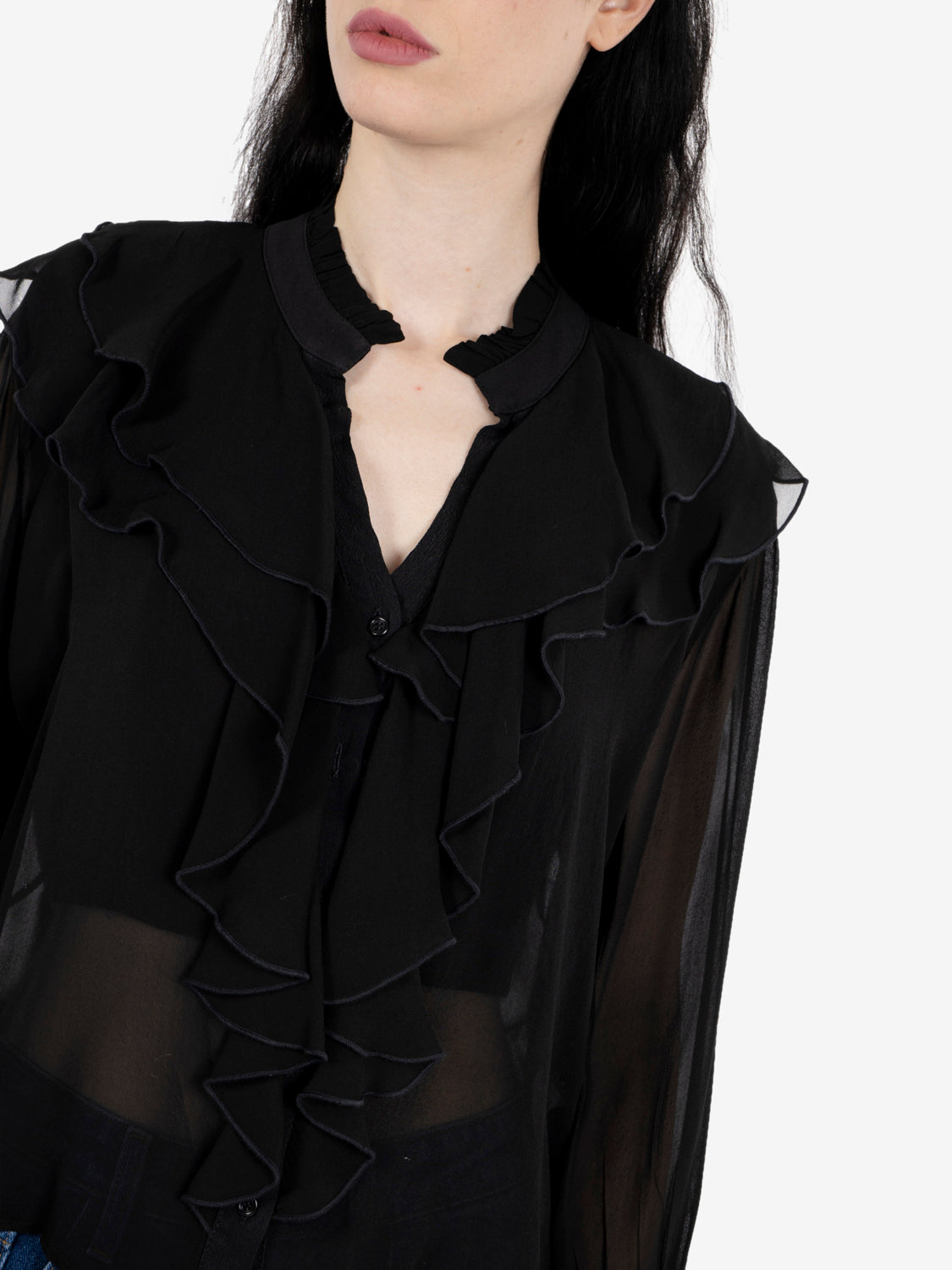Camicia con rouches nero