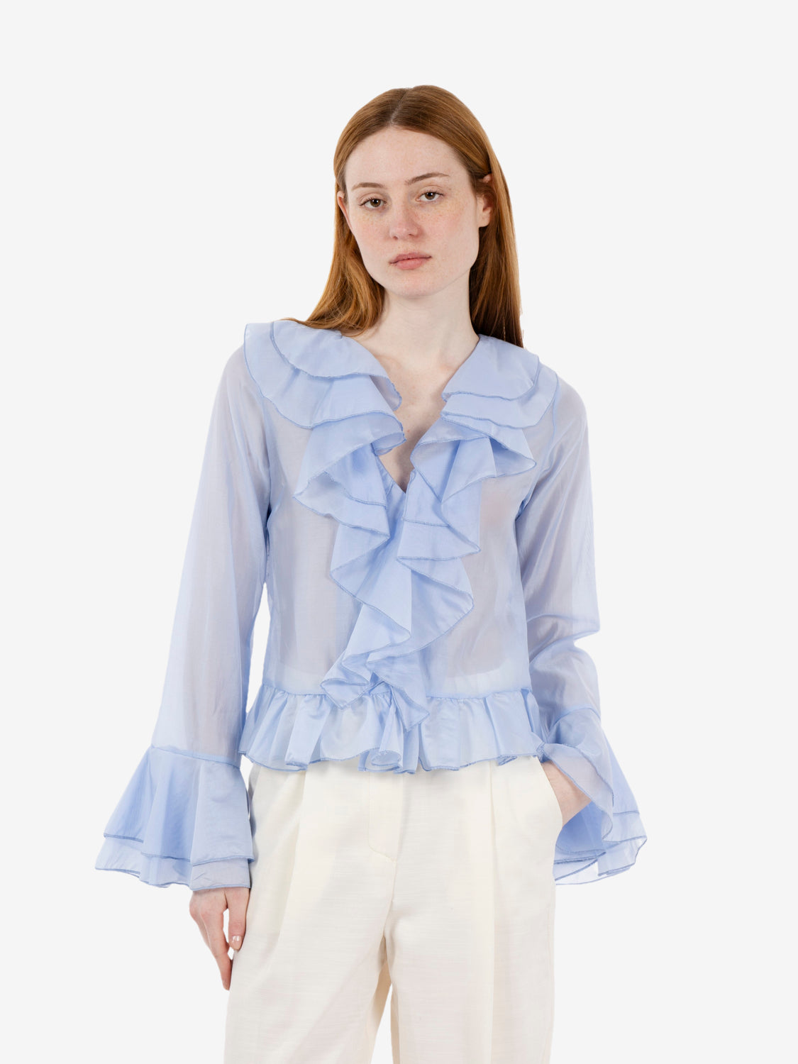 Camicia con volant azzurra