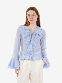 Camicia con volant azzurra