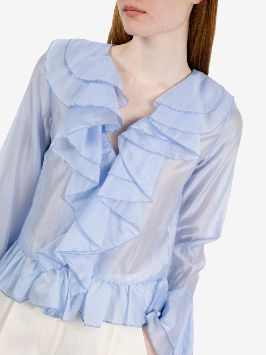 Camicia con volant azzurra