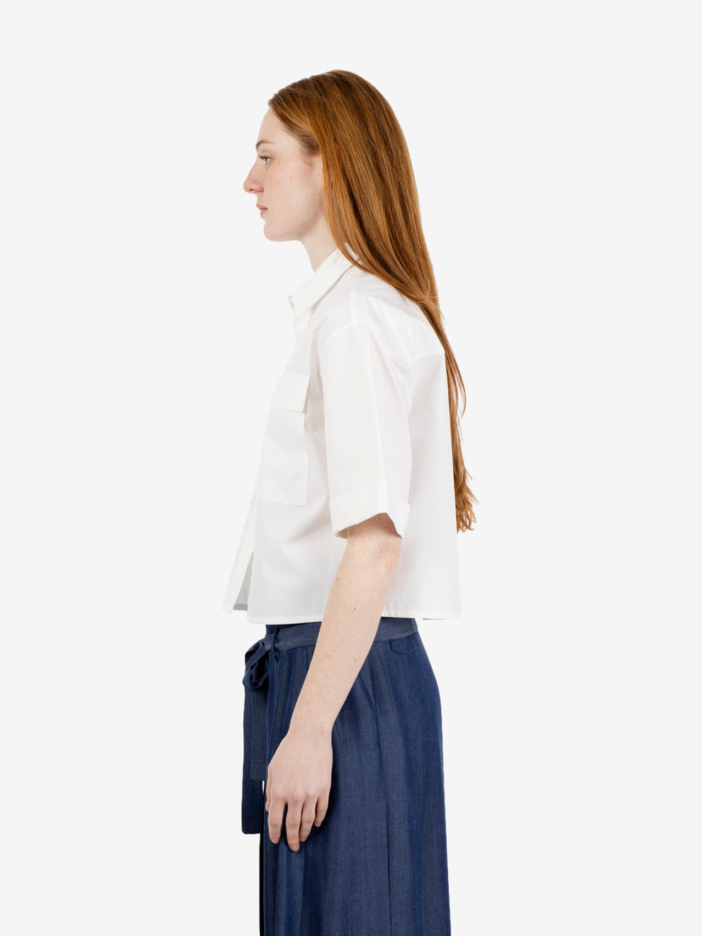 Camicia crop con tasche bianca