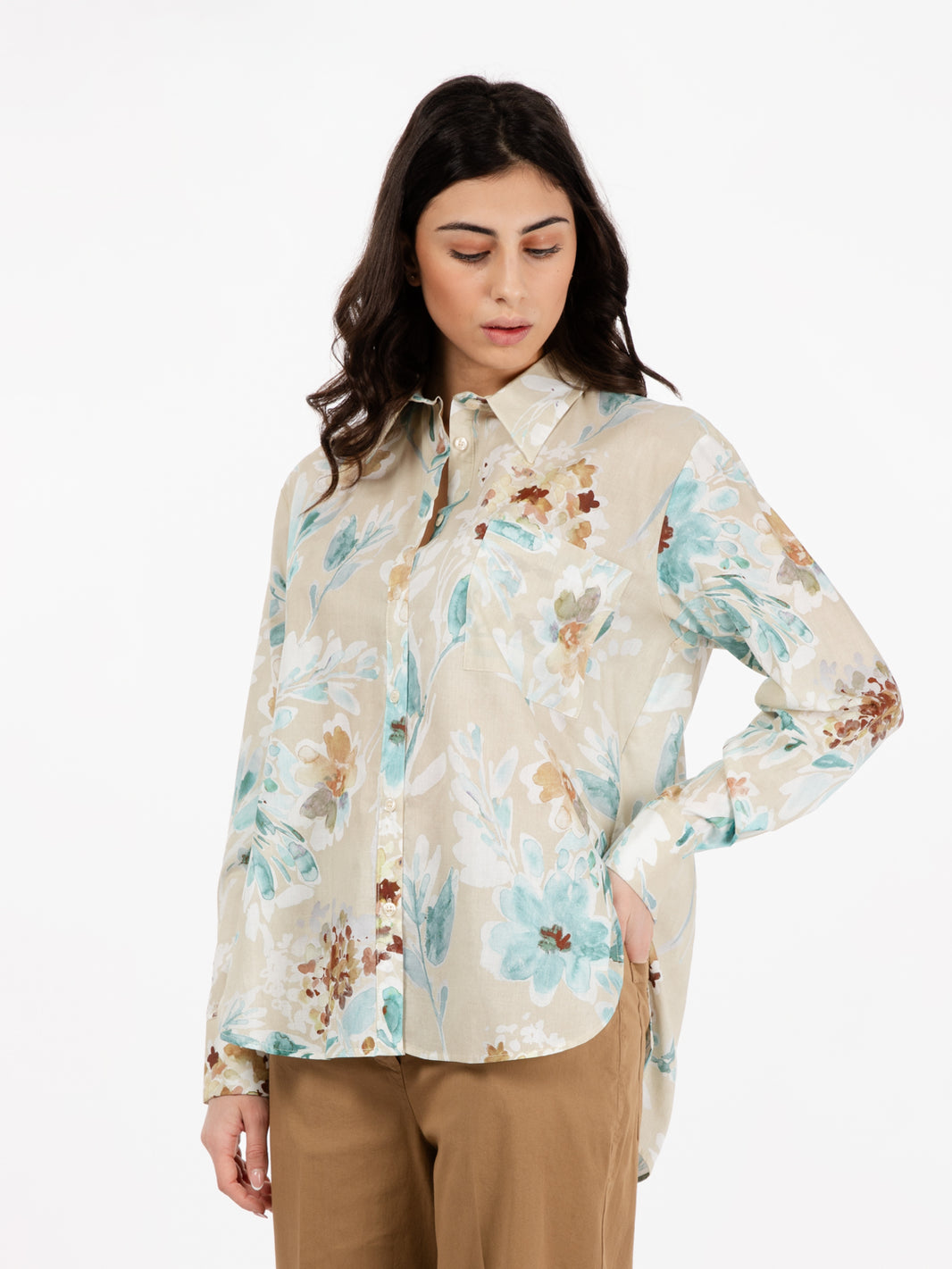 Camicia in cotone fantasia floreale multicolor